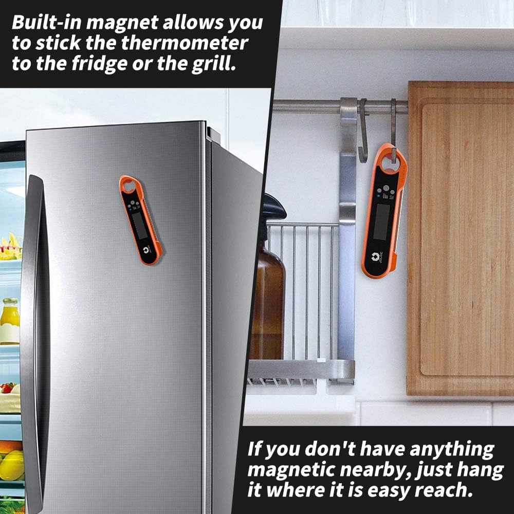 JOLIKE 2s Instant Read Meat Thermometer for Grilling Digital Steak Electronic Probe with IP67 Waterproof Internal Magnets for Kitchen Food Baking BBQ Candy: Kitchen & Dining