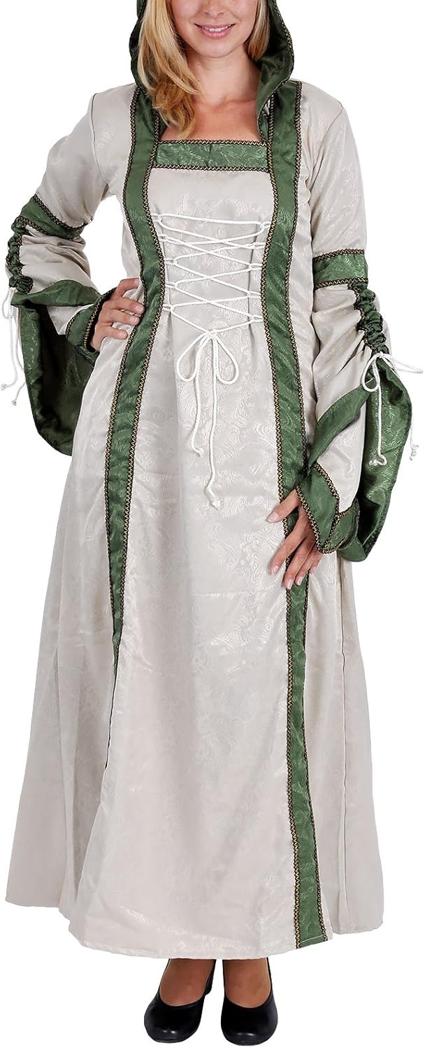 Ariane Medieval Dress Natural Olive Medieval Women's Robe with Hood L