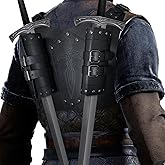 HiiFeuer Medieval Faux Leather Embossed Double Back Sword Frog, Adjustable Renaissance Knight Mercenary Sword Holster