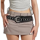 NOFIBAF Vintage Wide Belt Rivets Waist Belt with Metal Buckle Black Punk Fashion PU Leather Belt for Women