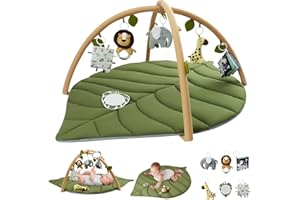 Blissful Diary Baby Play Gym & Activity Mat, Oversize Leaf Shaped Baby Play Mat w 6 Detachable Toys, Tummy Time Mat Promote Motor Skills & Sensory Development Mat