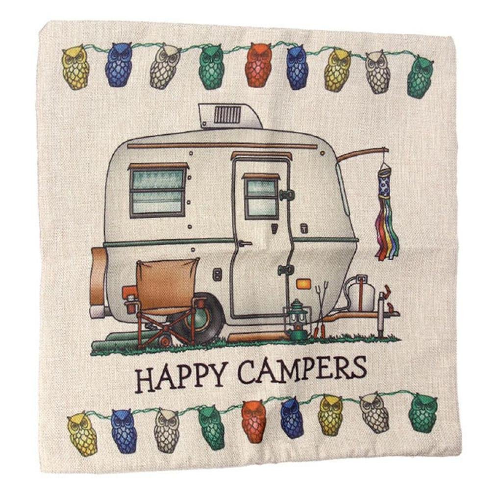 LuckyGirls Kissenbezug 45 x 45 cm Happy Campers Kissenhülle Kopfkissenbezug Sofa Bett Auto Home ...