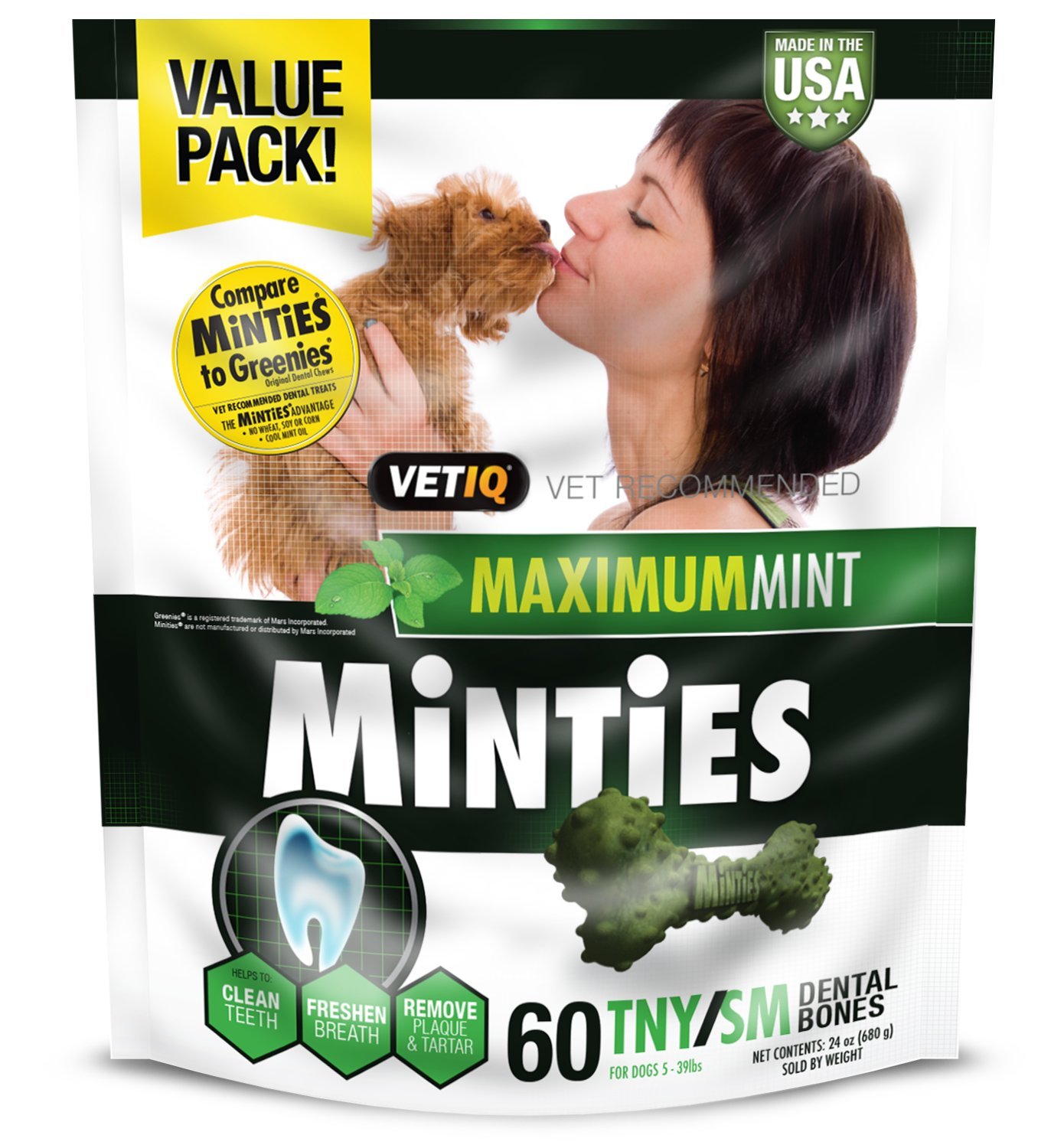 Vetiq Minties Dog Dental Bone Treats, Dental Treats for Dogs, Tiny