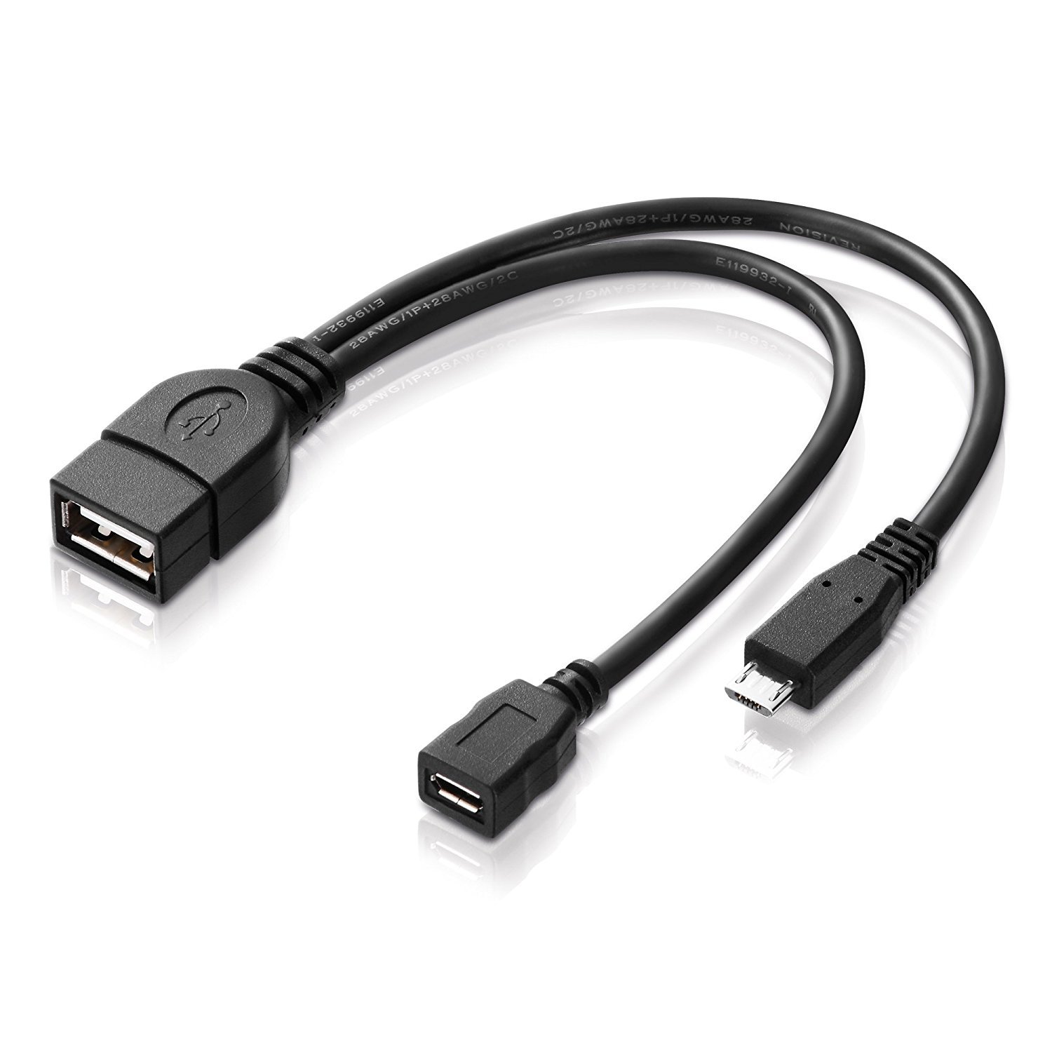 Adaptare 40228 USB OTG Adapter Cable Micro USB 2.0 Male USB Female Type A + Power Connector for External Hard Drive, Fire TV Stick and Other Devices