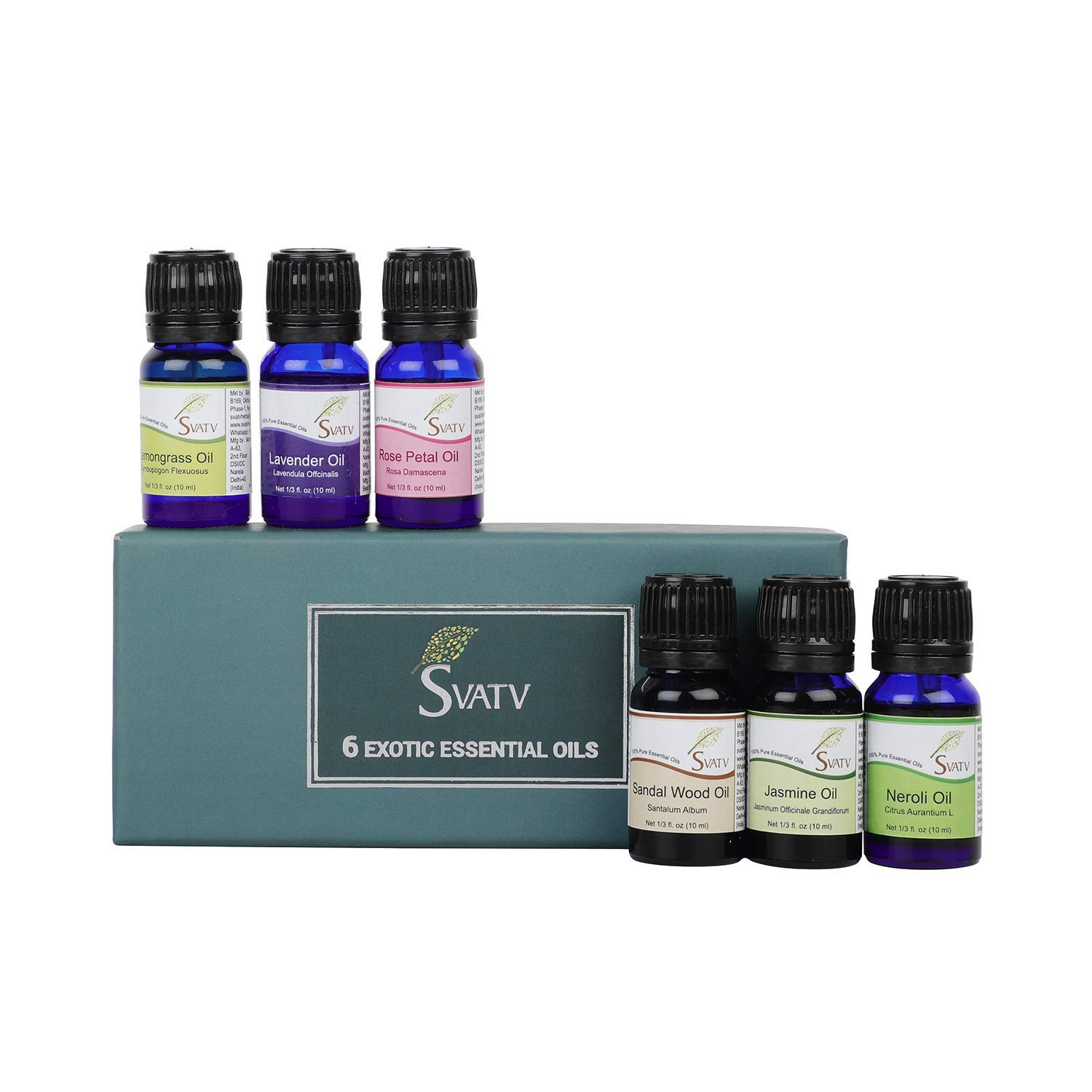 SVATV Jasmine Rose Sandalwood Neroli Lemongrass Lavendor Essential Oil Therapeutic Grade Aromatherapy Fragrance for Diffuser Massage 10 ml