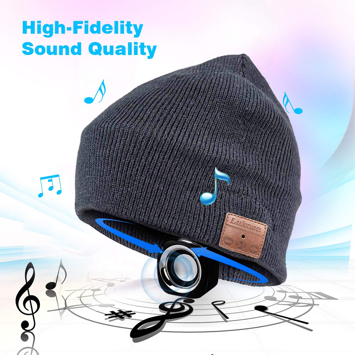 Lukasa Bluetooth Beanie Hat,Mens Gifts Unisex Wireless Knitted Cap Winter Warm Hats