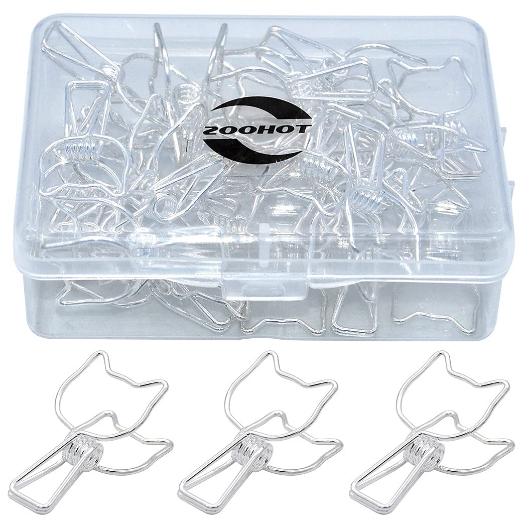 Silver Clip Cute Cat Shaped Paper Clips for Home Office Supplier School Accessories Document Organizing, Pack of 25