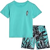 Volcom Baby Boys Swim Set - 2 Piece Short Sleeve Swim Shirt Graphic Tees & Board Shorts - Infant Toddler Little Boys Swimsuit