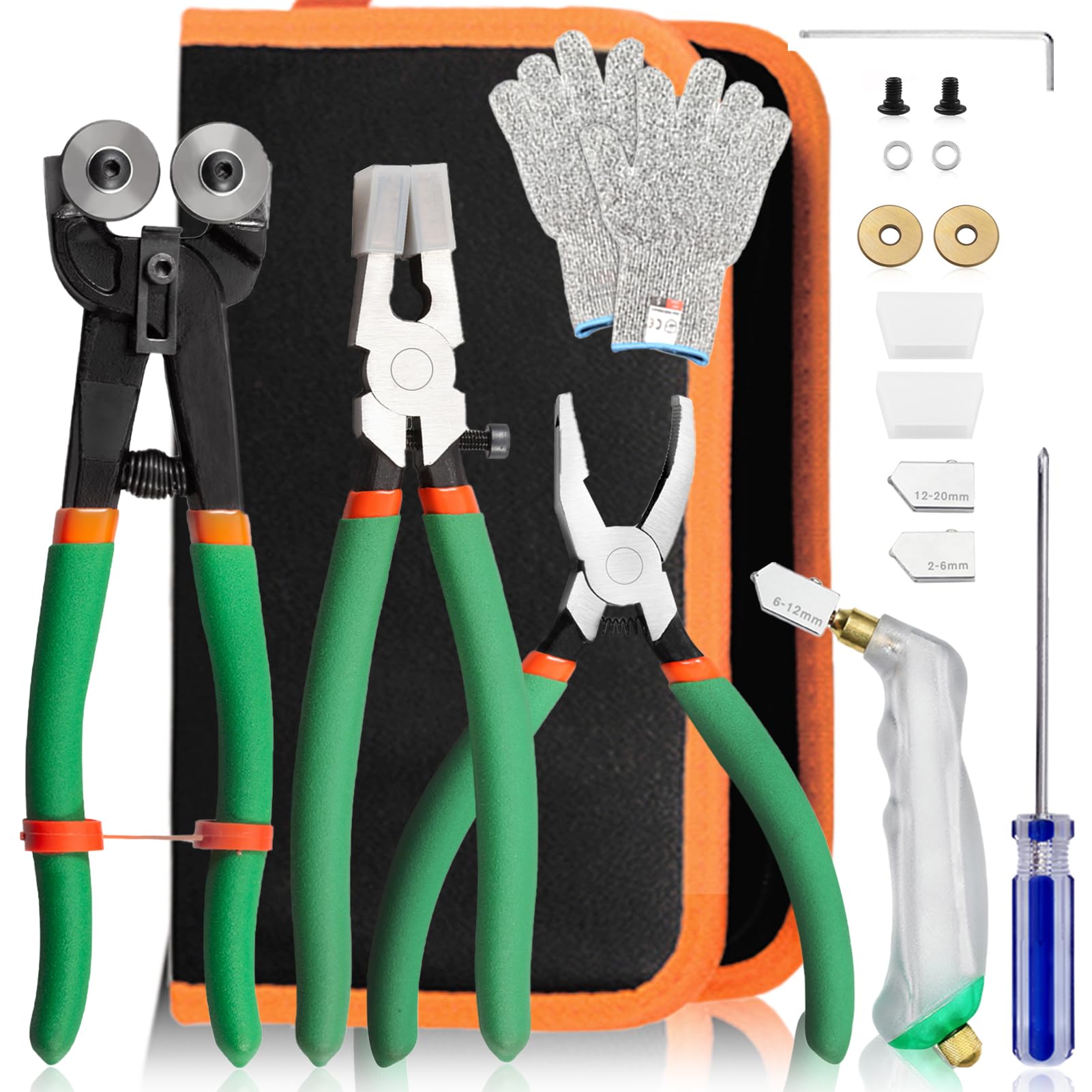 LEONTOOL 20pcs Mosaic Tools Set 8-Inch Wheeled Glass Tile Nipper with Replacement Cutting Wheel and Glass Running Pliers Grozer Pliers Glass Cutter Kit with Storage Bag