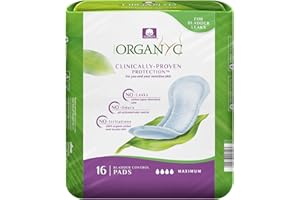 Organyc Certified Organic Cotton Pads for Incontinence, Certified Odor Control, Free from Perfumes, Dyes, Plastics, and Chemi