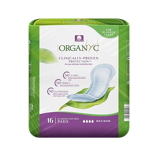 Organyc 100% Organic Cotton Inside and Out Incontinence Pads for Bladder Leaks, FSA/HSA Eligible, Maximum Flow, 16 Count