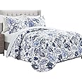 Lush Decor Cynthia Jacobean Quilt 3 Piece Reversible Bedding Set, King, Blue