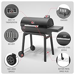 Feasto BBQ Charcoal Grill with Side Table, 30-In