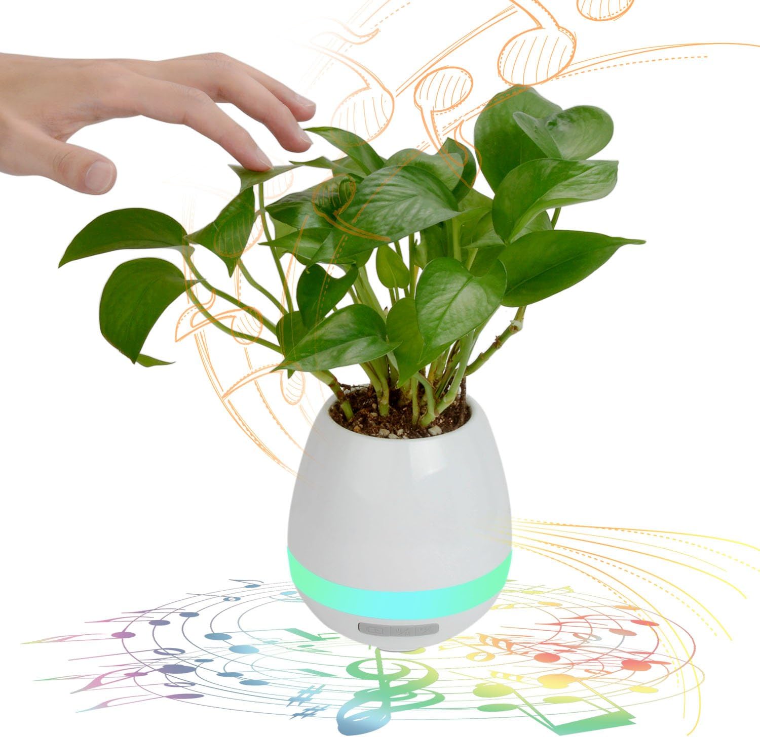 Music Flower Pot, Wakeach 4.5 inch Smart Touch Plant Piano Music Rechargeable Wireless Round Pot with Bluetooth Speaker - Musical Box Dancer (White)