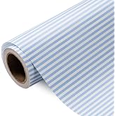WRAPAHOLIC Kraft Striped Wrapping Paper Roll - Mini Roll - 17 Inch x 16.5 Feet - Classic Light Blue and White Stripe Wrapping Paper for Baby Shower, Birthday, Wedding