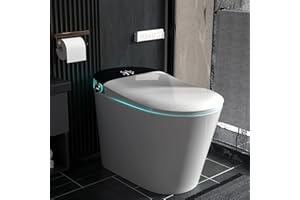 LALAHOO Smart Toilet Bidet with Tank Built in, One Piece Auto Open Close Lid, Foot Sensor Heated Seat Warm Water Sprayer & Dryer, Remote and Knob Control Modern Toilet with LED Nightlight