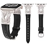 Wearlizer Leather Band Compatible with Apple Watch Bands for Women 40/38/41/44/42/45/46/49mm Fancy Dressy Slim Bracelet with Design Interlock Buckle for iWatch Series 11 10 9 8 7 6 5 4 Ultra/SE 3 2 1