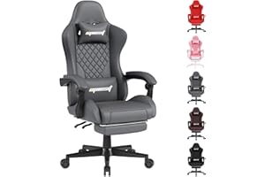 OPIESIT Gaming Chair,Office Chairs with Footrest Ergonomic Computer Chair with 360° Swivel, Height Adjustable Game Chair, Pocket Spring Cushion & PU Leather, Gray Video Game Chair for Adults