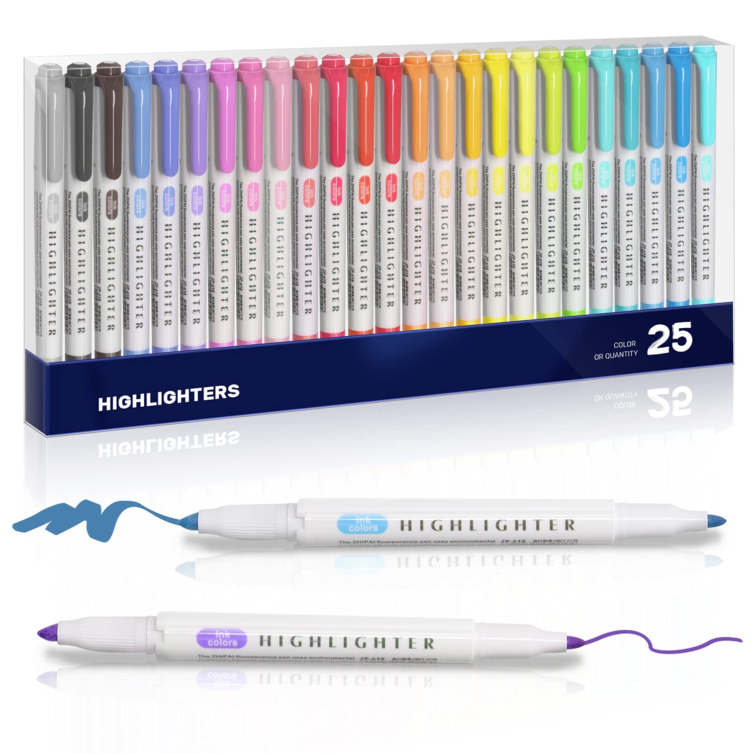 EooUooIP Highlighter Pens, 25 Pcs Colors Chisel Tip Marker Pens Pastel Highlighter, Assorted Fluorescent for Student Office Classroom