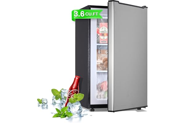 Maine Upright Freezer 3.6 Cu.Ft Mini Freezer with Reversible Stainless Steel Door Freestanding Compact Freezer with 3 Adjustable Thermostat, Small Freezer for Apartment Dorm (Silver)