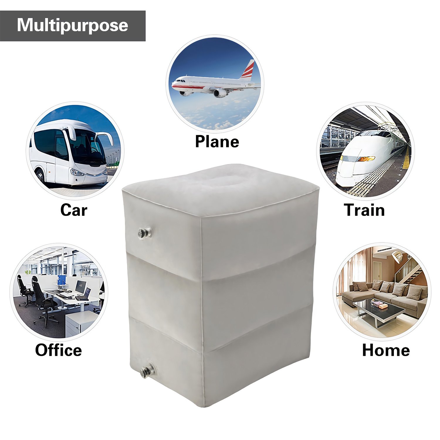 Inflatable Leg Rest Pillow Footrest Air Travel Cushion with 3 Adjustable Height for adults, Kids, Children Lay Down or Sleep on Long Flights, Cars, Buses, Trains, Office Napping, Home, Camping