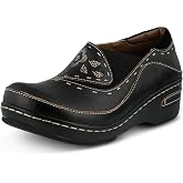Spring Step L'artiste Burbank Leather Clogs for Women | Designer Hand-Painted Slip-On Shoes | Ladies Casual Platform Clog