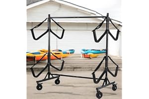 HIMCUP Kayak Storage Rack,Heavy-Duty Steel Freestanding Kayak Hanger Holder w/Padded Arms and Adjustable Width, Storage Stand for 4 Kayaks Canoe PaddleBoard SUP Surfboard for Garage, Shed,Dock