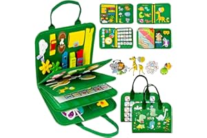 Qizfun Busy Board Montessori Toy for Toddlers, Educational Sensory Learning Toy for Fine Motor Skills, Preschool Travel Toy for Airplane & Car, Gifts for Boys and Girls