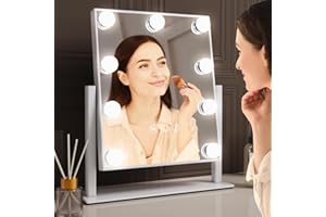 VoxZypher Hollywood Vanity Makeup Mirror with Lights - 9 LED Bulbs, Touch Control, 3 Colors Light, 360° Rotation, Light Up Vanity Mirror for Dressing Room & Bedroom