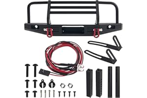 Vgoohobby Aluminum Front Bumper with LED Headlights Tow Hook Compatible with Traxxas TRX-4 TRX4 Axial SCX10 SCX10II 90046 90047 1/10 RC Crawler Car