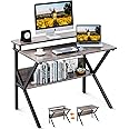 ODK Small Desk, 27.5 Inch Small Computer Desk for Small Spaces, Compact Desk with Storage, Tiny Desk Study Desk with Monitor Stand for Home Office, Grey