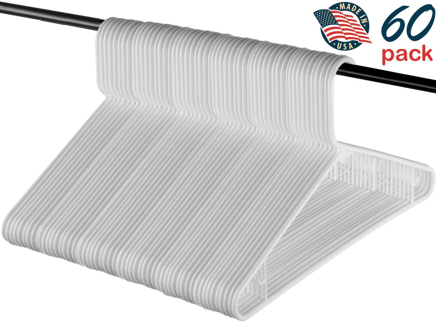 Best Standard Everyday White Plastic Hangers, Made in USA Long Lasting