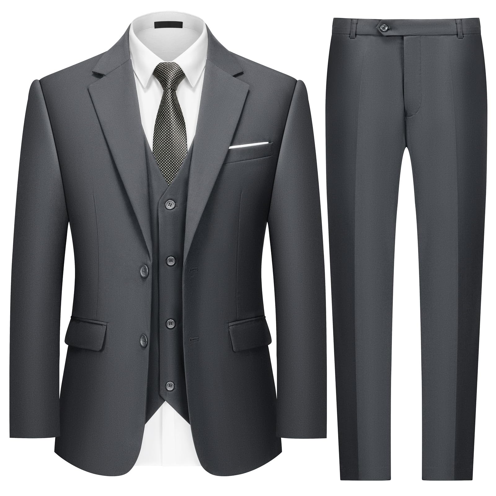 MAGE MALE Mens Two Button 3-Piece Suits Slim Fit