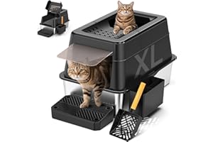 Stainless Steel Litter Box with Lid, XL Closed Metal Kitty Litter Box with Flip Lid for Big Cats, Extra Large Covered High Si