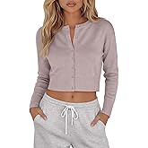Velvelhall Women's Long Sleeve Cropped Cardigan Crew Neck Button Down Short Sweaters Lightweight Knit Tops Y2k Fall Outerwear