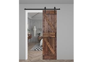 WEST PALM K Series 28in x 84in Dark Walnut Finished Solid Wood Barn Door with Hardware Track - Assembly Needed