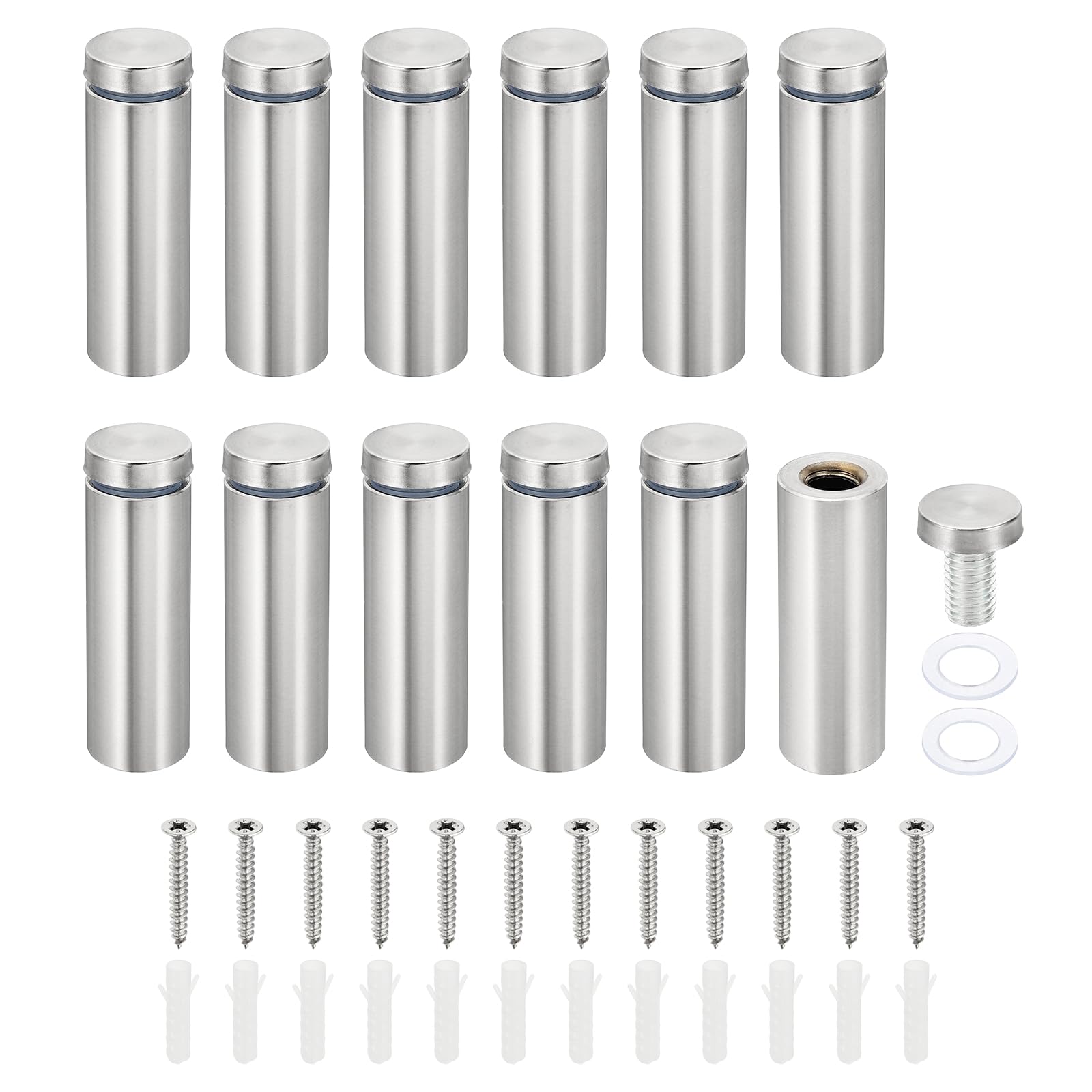 PATIKIL 3/4 x 2.4 inch Sign Standoff Screws, 12 Set Stainless Steel Wall Standoff Mounting Hardware Advertising Glass Nail for Hanging Acrylic Picture Frame Acrylic Panel, Silver