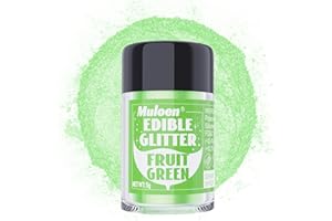 MULOEN Fruit Green Edible Glitter - Food Grade Luster Dust Edible - 5 Grams Edible Glitter for Drinks - Cake Decorating Shimmering Glitter - Metallic Powder Glitter for Baking, Icing, Chocolate, Candy - Halloween