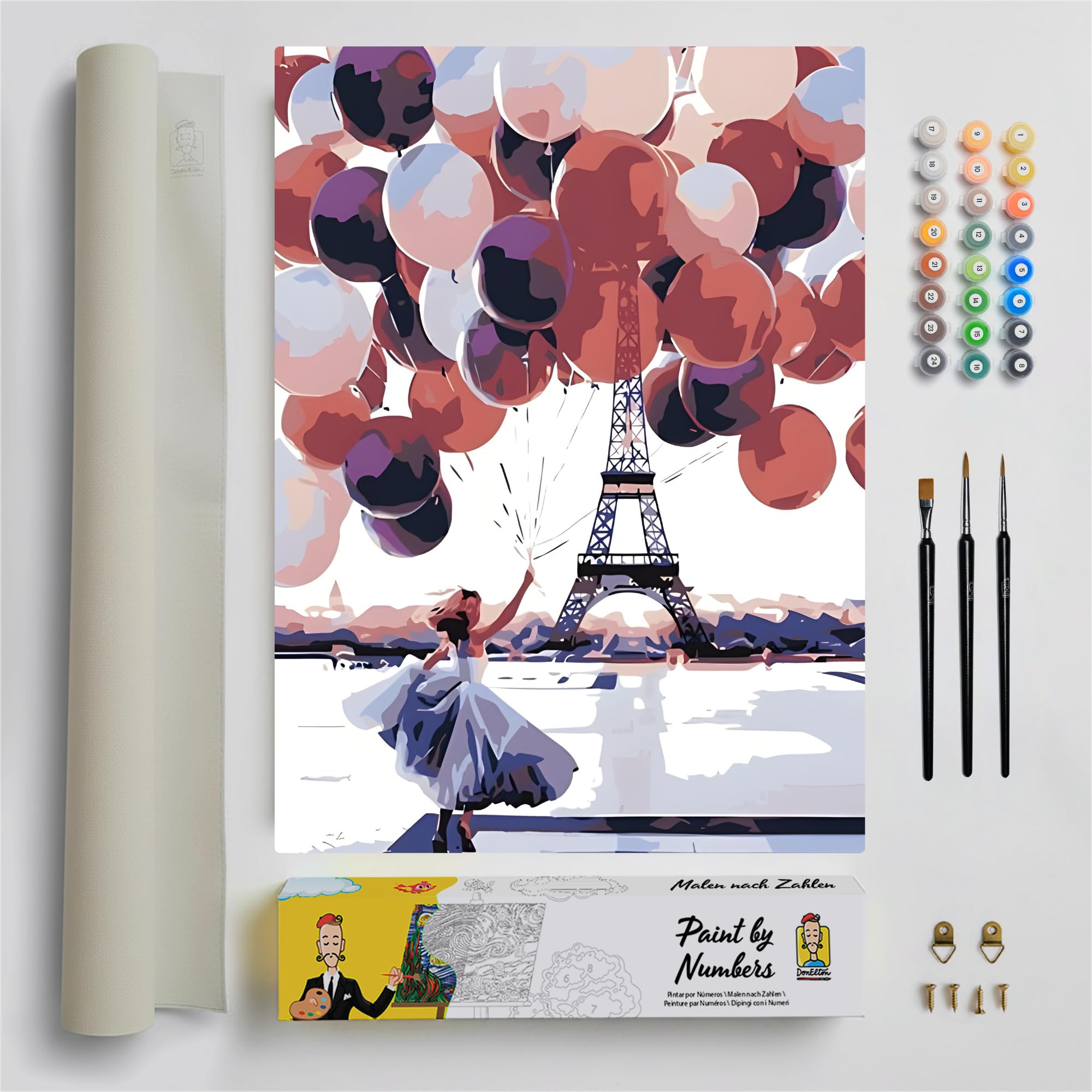 Paint by Numbers for Adults – Paris – DIY Acrylic Paint by Number Kit for Beginner – Pre Printed Canvas with 3 Paint Brushes and Colorful Set of Paints – Good for Relaxation
