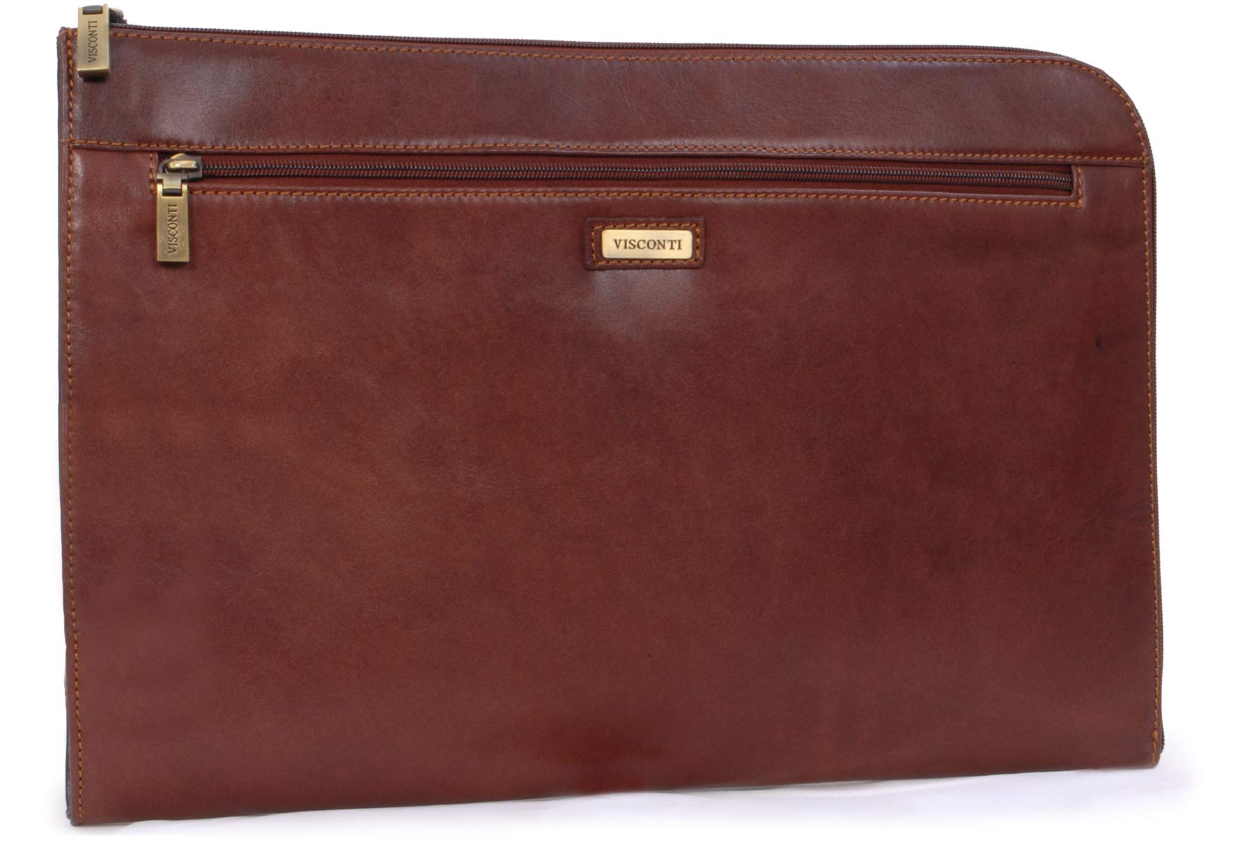 Visconti - Men's Leather A4 Conference Folder - Zipped Document Case - Business Portfolio with Card & Pen Pockets - Fits Tablet - 18238 Bond - Tan