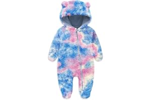 Jimonda Baby Tie Dye Snowsuit Winter Fleece Jumpsuit 0-18 Months, 100% Polyester Hooded Romper with Bear Ears for Infant