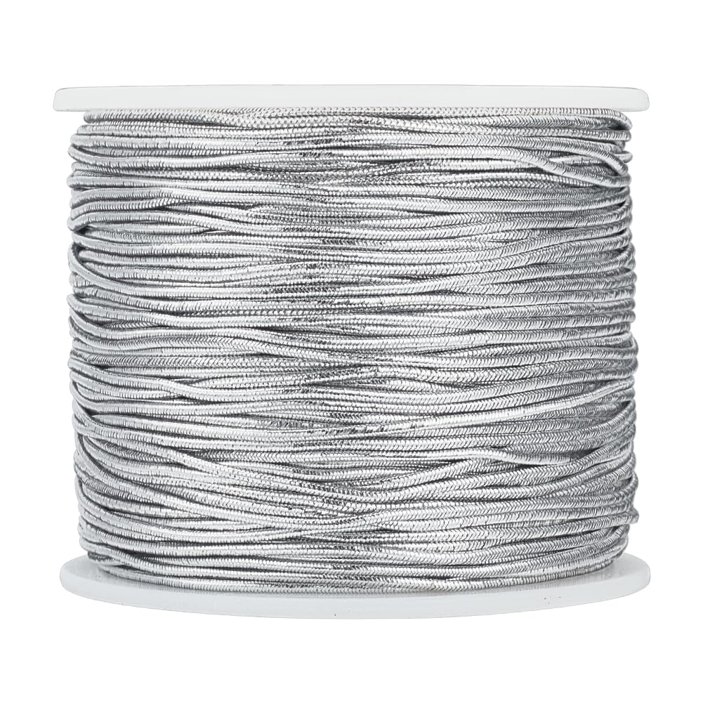 PH PandaHall 1 Roll 100m/Roll 1mm Round Elastic Stretch String Cord for Bracelet Neckelace DIY Jewellery Making, Silver