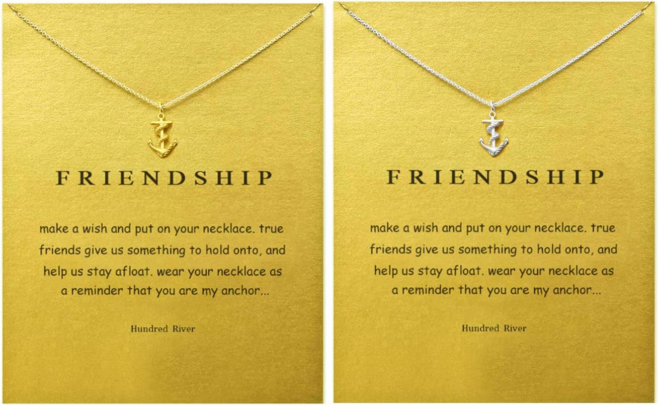 Hundred River Friendship Clover Necklace Unicorn Good Luck Elephant Necklace with Message Card Gift Card（2&3pack）