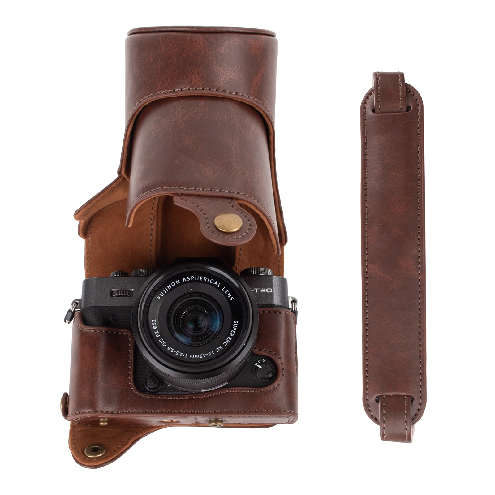 kinokoo Case for Fujifilm X-T30 III X-T30 II X-T30 X-T20 X-T10 Camera with 16-50mm -18-55mm Lens, PU Leather Fuji XT30 III/XT30 II/XT30/XT20/XT10 Protective Case with Shoulder Strap - Coffee