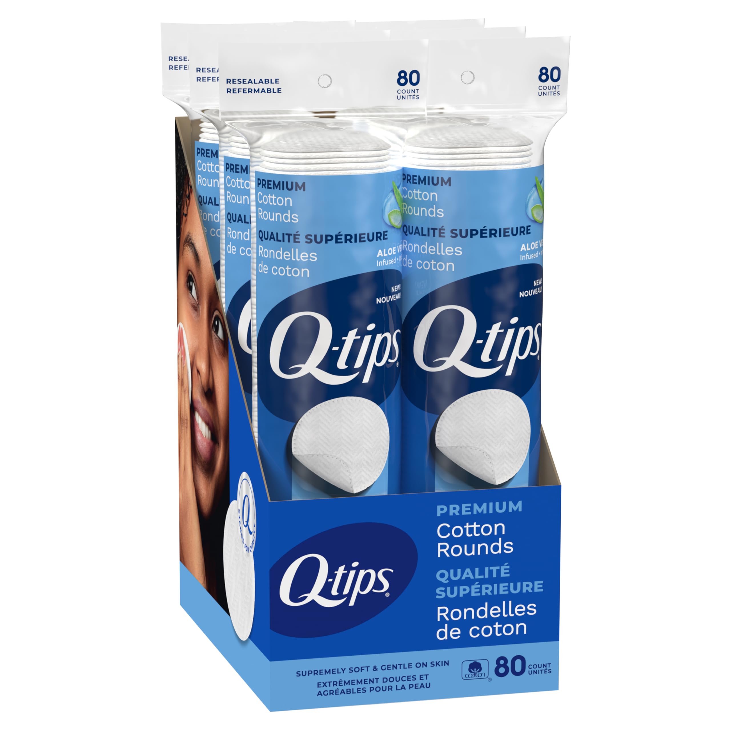 Photo 1 of ***ONLY ONE PACK*** Q-Tips Premium Cotton Rounds for Face, 100% Cotton, Soft Lint Free Makeup Remover Pads, Cleansing Face Pads for Toner, Nail Polish Remover, Skin Care and Beauty Use, 80 Count Per Pack, 6 Pack