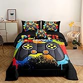ROWADALO 5 Pieces Gaming Bedding Set for Boys Gamer Comforter Set Twin Size,Game Controller Comforter for Boys Kids 5 Pieces Bed in A Bag 3D Gamepad Microfiber Bedding Sets,DJT H5019 Twin