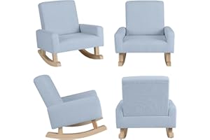 CHEFJOY Toddler Rocking Chair, Kids Rocker Furniture with Comfy Thick Cushion & Solid Wood Base, Nursery Armchair Sofa for Bedroom, Baby Room, Suitable for 3-5 Years Old (Blue)