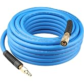 YOTOO Air Hose 3/8 in x 50 ft, Heavy Duty Hybrid Air Compressor Hose, Flexible, Lightweight, Kink Resistant with 1/4" Industrial Quick Coupler Fittings, Bend Restrictors, Blue