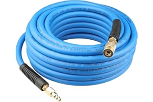 YOTOO Air Hose 3/8 in x 50 ft, Heavy Duty Hybrid Air Compressor Hose, Flexible, Lightweight, Kink Resistant with 1/4" Industrial Quick Coupler Fittings, Bend Restrictors, Blue