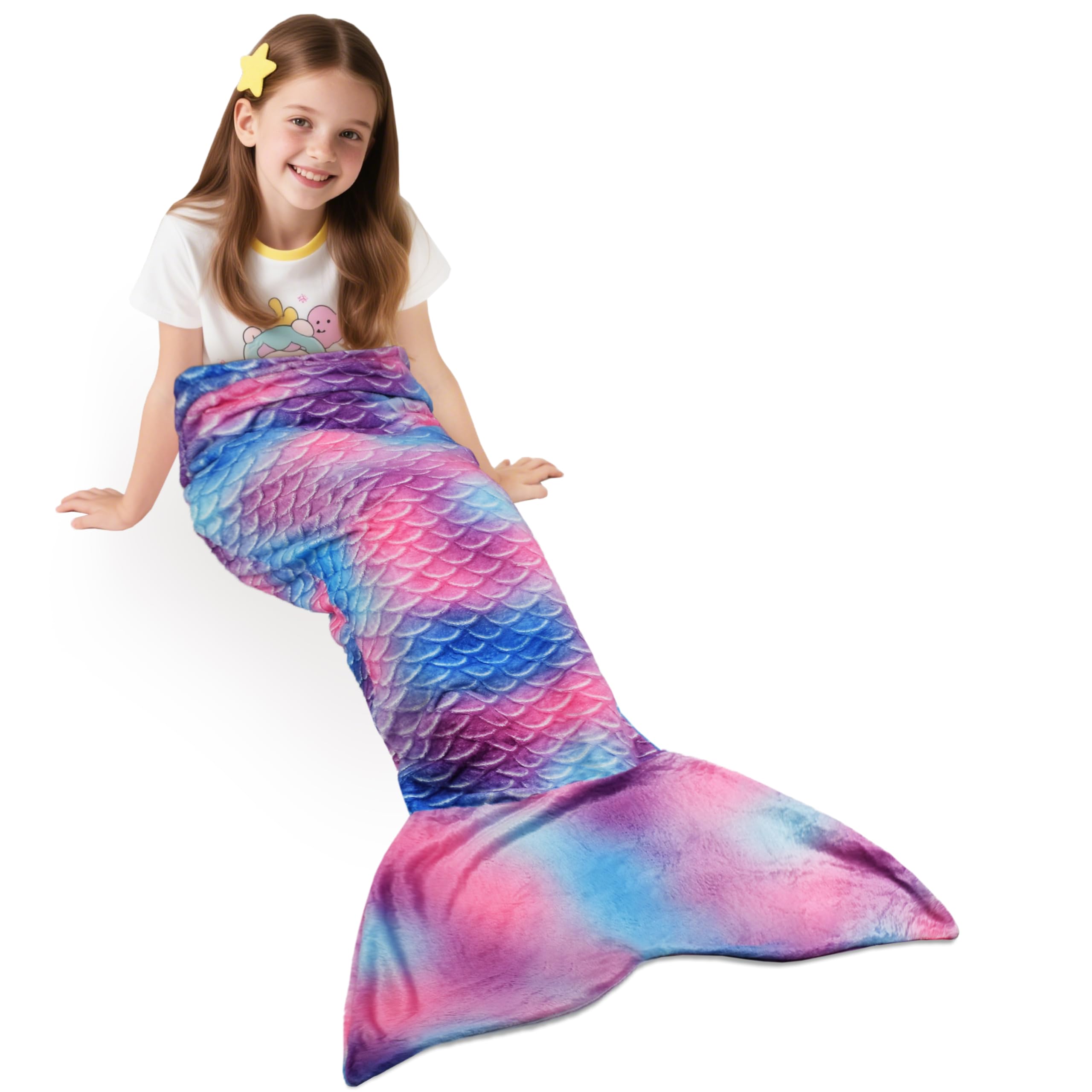 Catalonia Classy Mermaid Tail Blanket, Soft Warm Plush Fleece Sleeping Bag Snuggle Blanket for Teens 155 x 48 cm (61" x 19") Rainbow Ombre, Fish Scale Pattern โ image 1